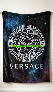 Black and Blue Versace Galaxy Nebula Medusa Print Fleece Throw Blanket IMG_1374
